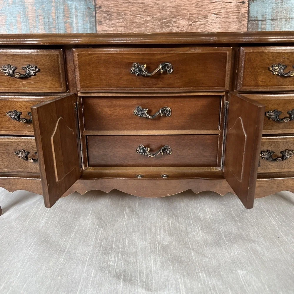 Large Vintage French Provincial Musical Jewelry Box 1970s 9 Drawers